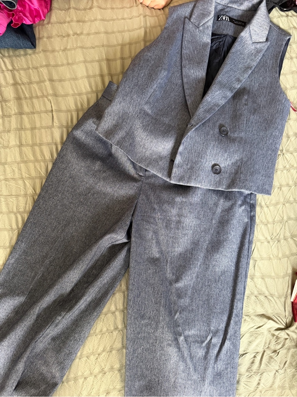 Zara women’s Double-Breasted Gray Vest and Trousers